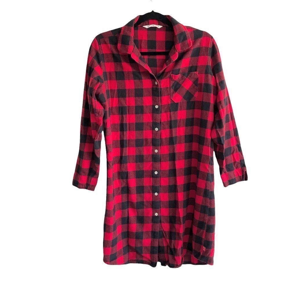 WOOLRICH Buffalo Check Cotton Flannel Shirt Dress Black S